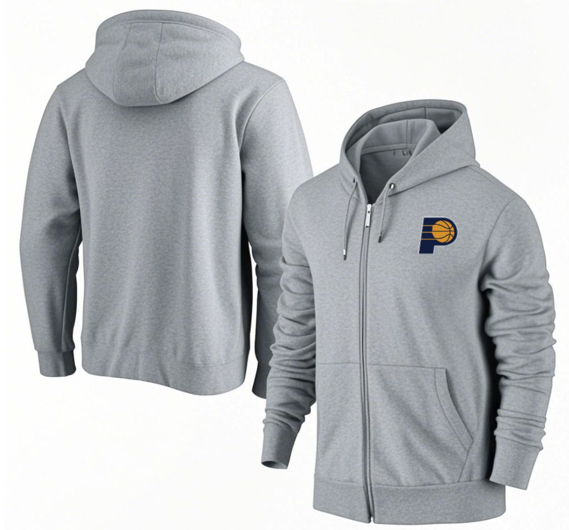 Men Indiana Pacers Grey Zipper hoodie 2025 NBA Jersey style 1